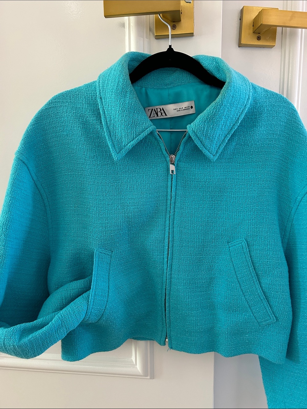 ZARA Cropped Turquoise Bomber Jacket